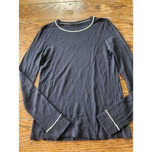 Jenni Kayne Navy & White Knit Pullover Sweater With Piping Size XS